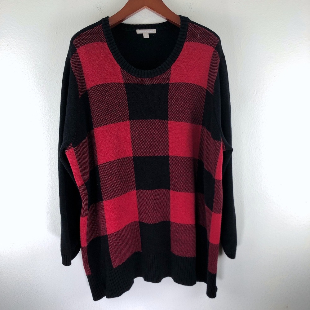 Cozycore Indie Red Black Buffalo Plaid Sweater Women 3X 30/32 Long Sleeve Tunic